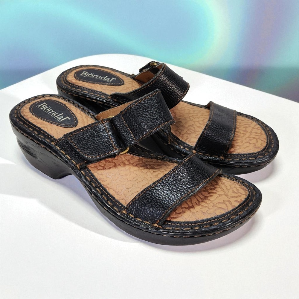 Bjorndal Women’s Hoffman Black Pebble Leather Comfort Sandals Size 7 M, 213333